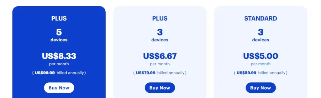 Screenshot of Malwarebytes' pricing plans