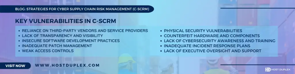 List of key Cyber Supply Chain Risk Management (C-SCRM) vulnerabilities