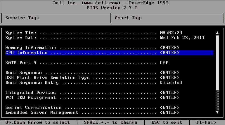 Dell PowerEdge 1950 CPU Information